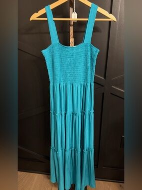 Zenana Outfitters Teal Smocked Tiered Maxi Dress